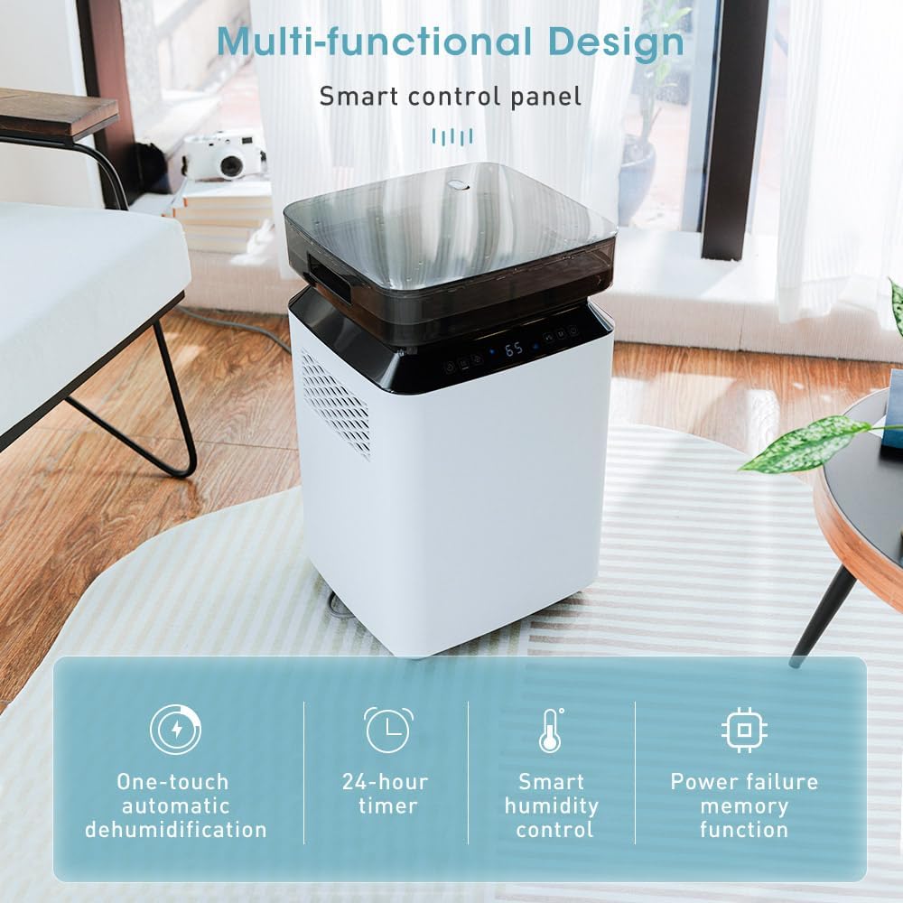 iOCHOW Déshumidificateur Électrique à Compresseur 50L/Jour: Grand Déshumidificateur Portable Intelligent avec Minuterie 24 Heures, Drainage par Pompe à Eau, R290 Écologique Pour la Maison et le Bureau