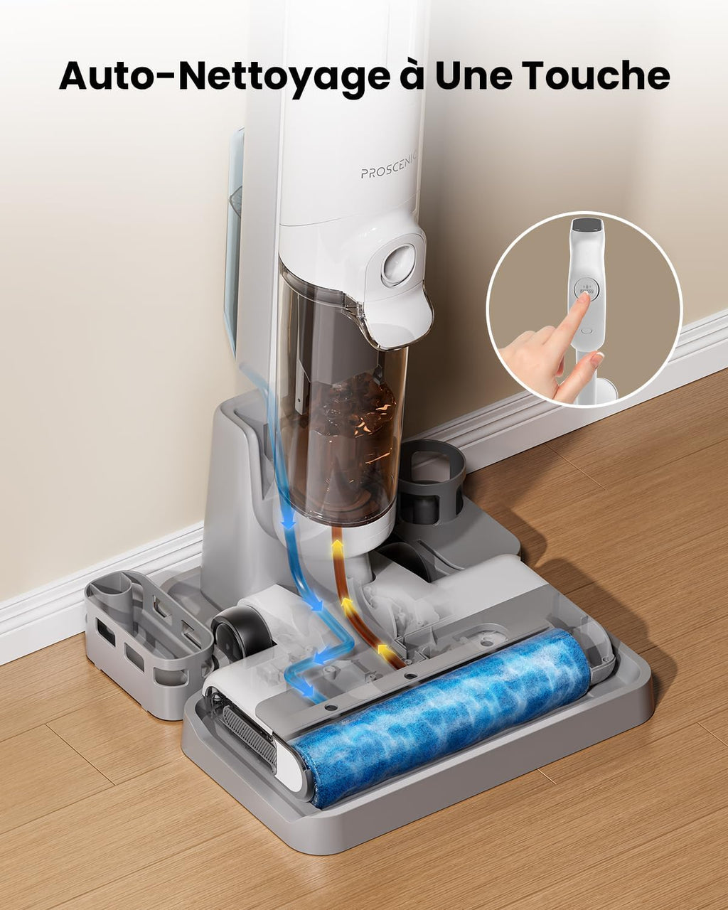Proscenic F10 Ultra Aspirateur Laveur sans Fil, Nettoyeur de Sol, 60 Mins Aspirateur Balai sans Fil Humide et Sec, Léger Aspirateur Eau et Poussière,1.3L,Autonettoyant,Nettoyage dans Les Angles,Bords