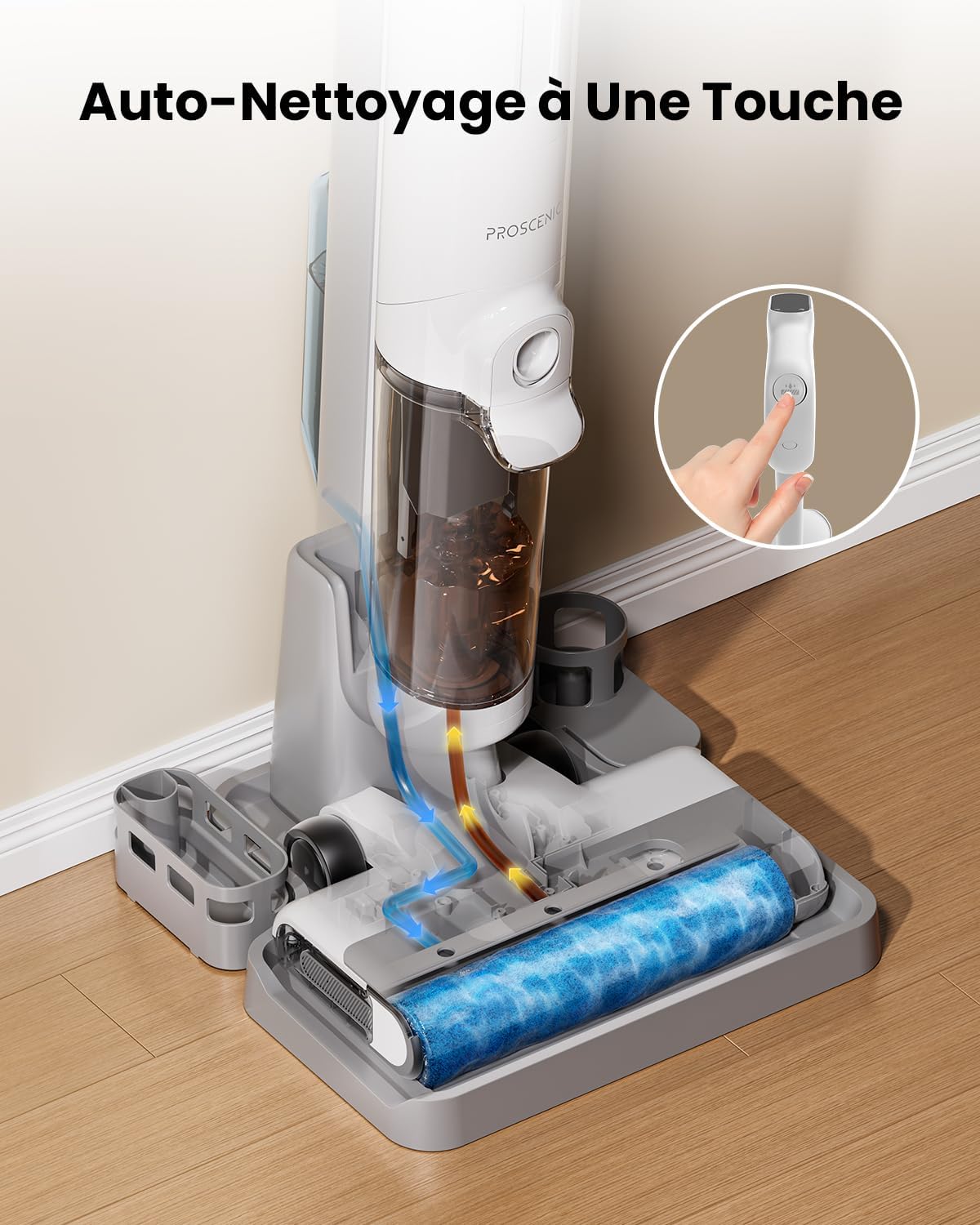 Proscenic F10 Ultra Aspirateur Laveur sans Fil, Nettoyeur de Sol, 60 Mins Aspirateur Balai sans Fil Humide et Sec, Léger Aspirateur Eau et Poussière,1.3L,Autonettoyant,Nettoyage dans Les Angles,Bords