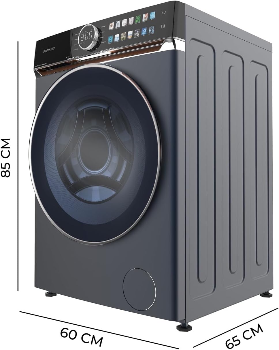 Cecotec Lave-linge 10Kg Frontal Bolero DressCode 10980 Direct Drive Blue A. 1400RPM, Moteur Direct Drive, Basse Consommation, Écran FullColor, Finitions Imitation Cuir, Porte XXL, Lumière UV et Vapeur