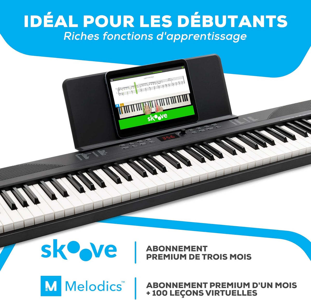 Alesis Clavier piano 88 touches avec 480 sons, haut-parleurs, MIDI USB, sac de transport, support & CASCHA Banc de Clavier réglable en Hauteur I Tabouret de Piano Pliable I Banc de Piano rembourré