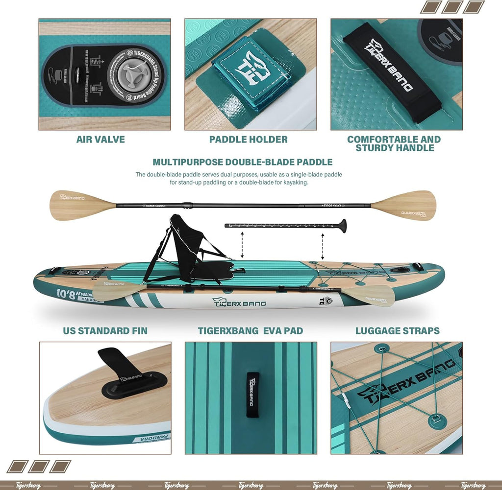 TIGERXBANG Planche SUP Board Up Paddling 330 x 86 x 15 cm avec accessoires gonflables de qualité supérieure, planches à pagaie extra larges pour adultes et enfants, collection Pandora