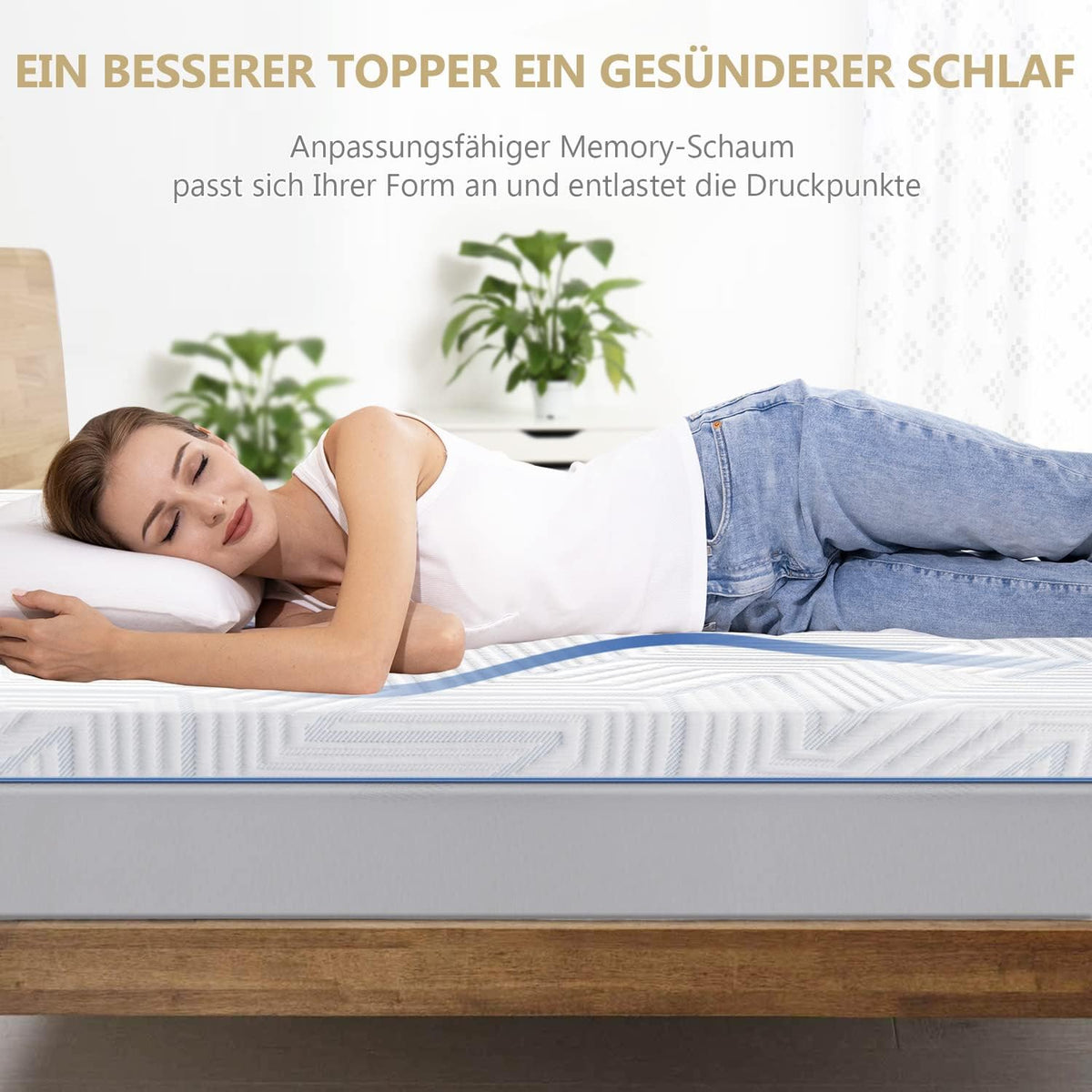 BedStory Surmatelas en gel à mémoire de forme - 200 x 200 cm - Hauteur 7,5 cm - Dureté H2 et H3 - Pour lit à sommier tapissier, caravane, canapé-lit - Avec housse amovible et lavable