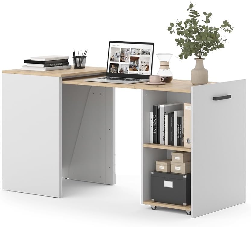 Vicco Bureau Adam, Greige/Chêne Artisan, 60 x 50.4 cm Extensible