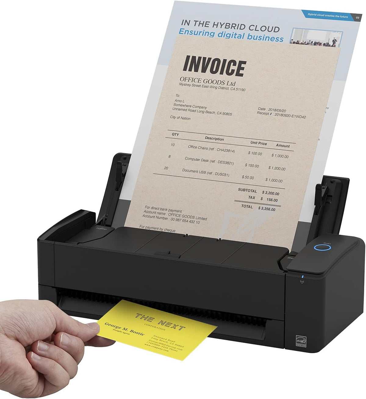 ScanSnap iX1300 - Scanner the document automatique - Noir - Formats papier standards de la carte de visite au format A4, recto verso, USB 3.2 et WiFi