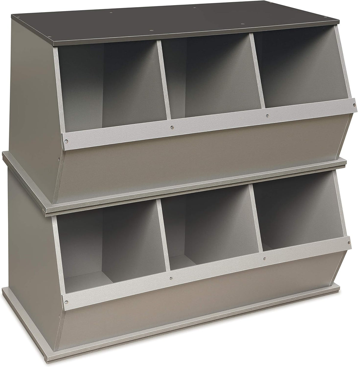 Badger Panier empilable 3 poubelles de rangement ouvert pour jouets de rangement Cubby, gris clair/gris foncé