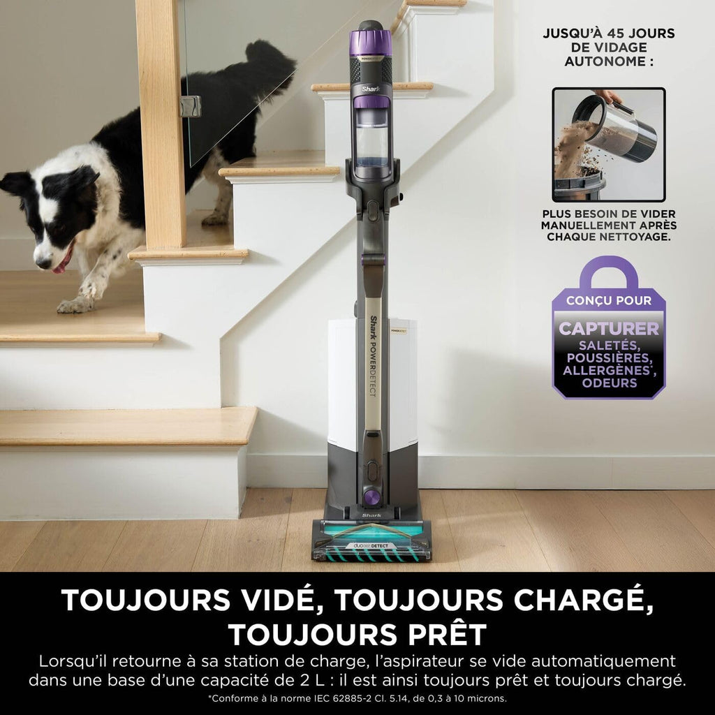 Shark aspirateur sans fil PowerDetect Clean et Empty, DuoClean Detect, Reverse Clean, base auto-vidante 2 l, Anti-Hair Wrap Plus, autonomie 70 min, léger, animaux ou multisurface, Gris IP3251EUT