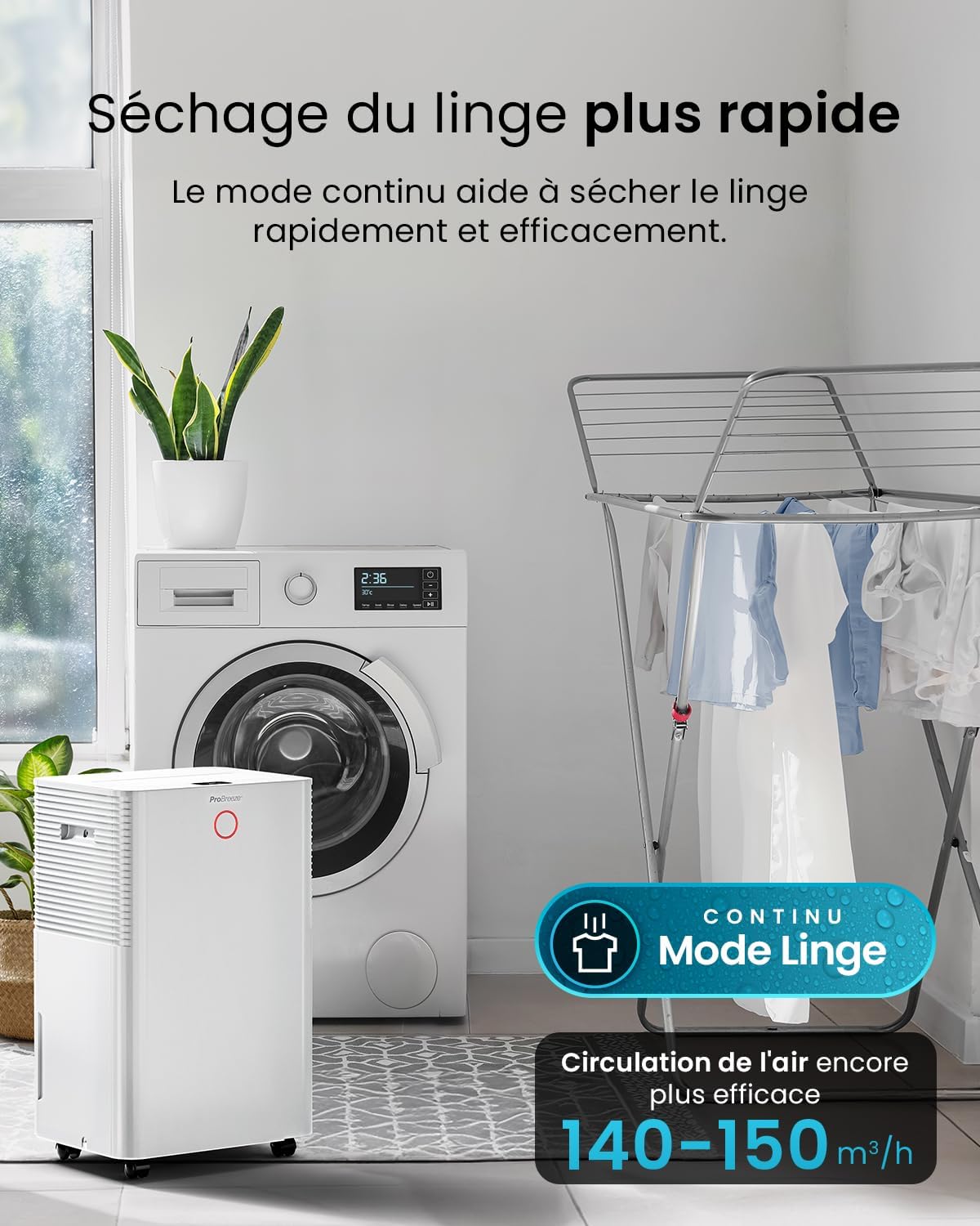 Pro Breeze OmniDry Déshumidificateur compresseur Intelligent 20L/Jour avec réservoir d'eau 4L, séchage du Linge & capteur d'humidité Auto - Absorbeur d’humidité, Contre moisissures & Condensation