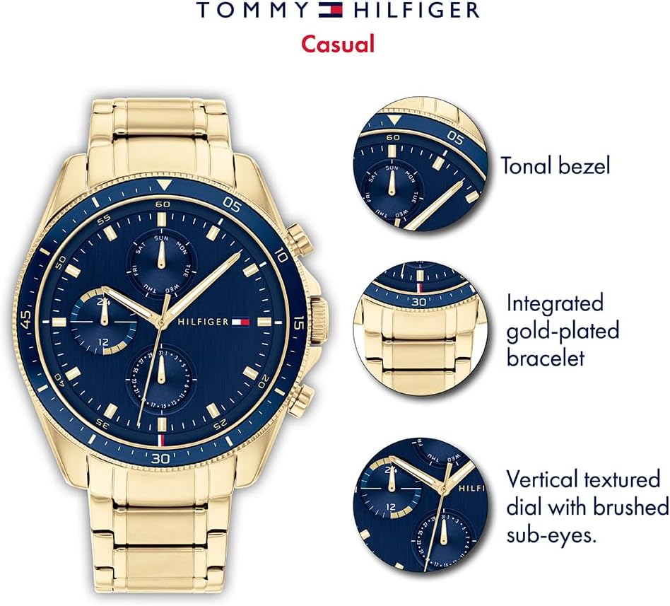 Tommy Hilfiger Montre Analogique Multifunction à Quartz pour Homme avec Bracelet en Acier Inoxydable et en Piel