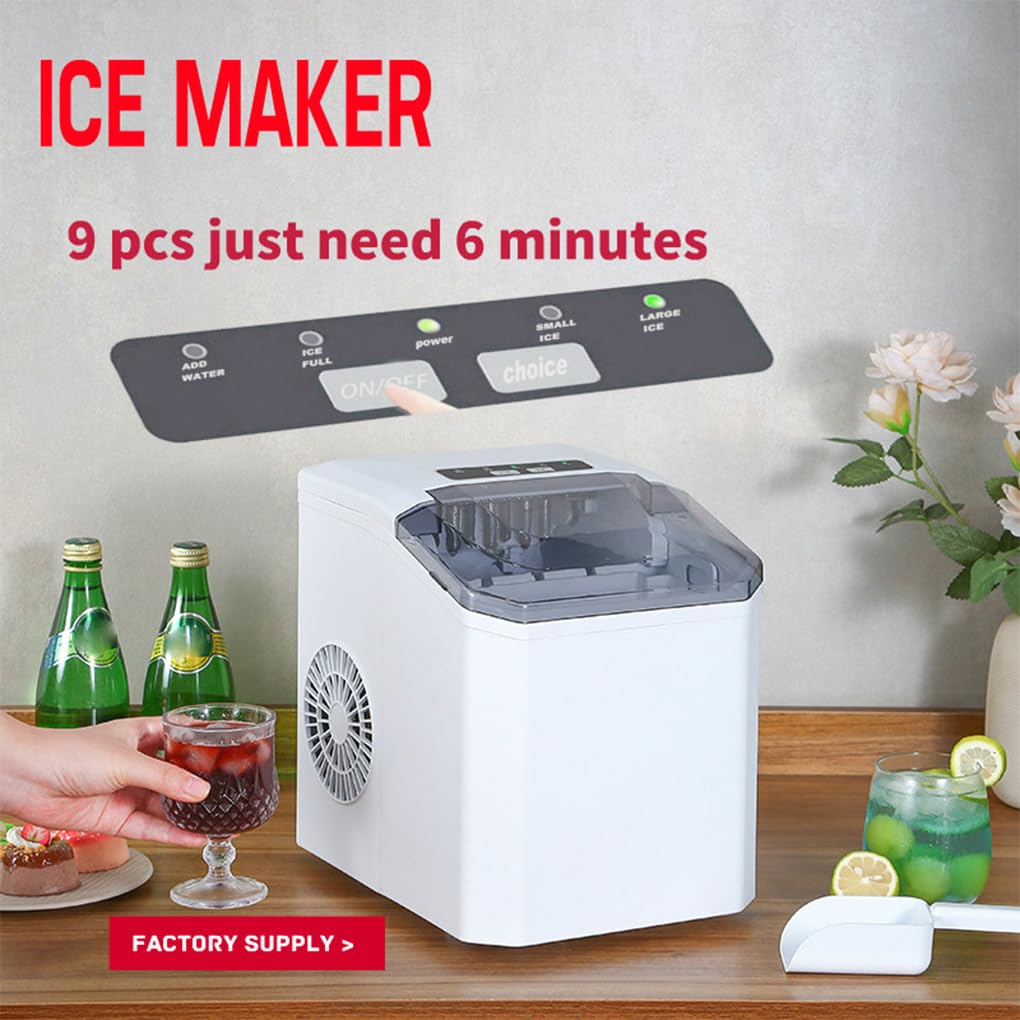 ALCXAZS Machine à glaçons à compresseur puissant, comptoir de maison, Camping, Portable, PP, 2 tailles de glace, facile transporter, Noir