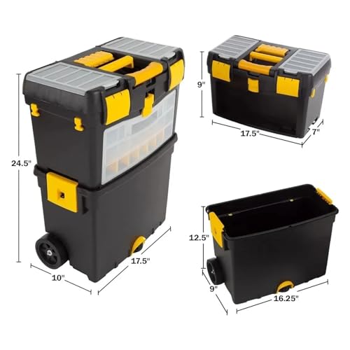 Coffret à outils Boîte à outils roulante avec roulettes, chariot utilitaire mobile poignée confortable pliable, coffre empilable tiroirs