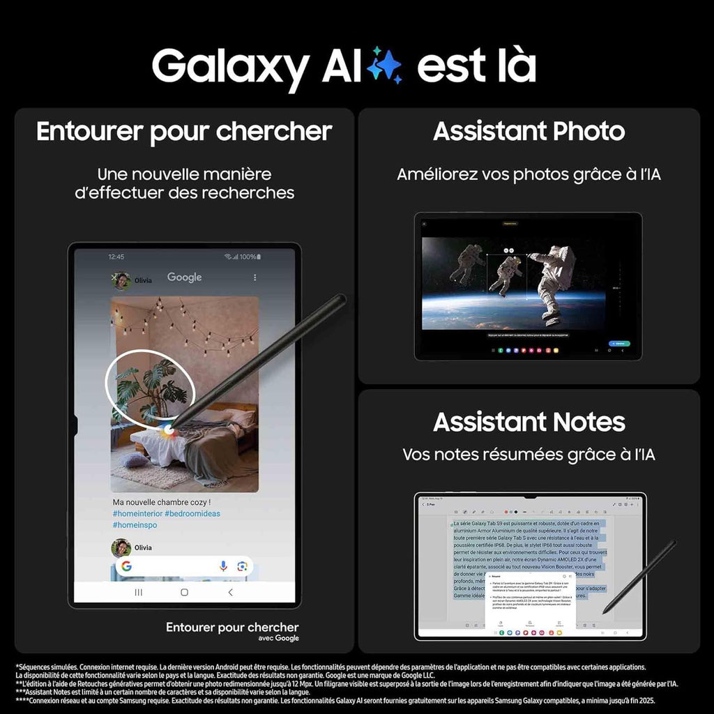 Tab S9 Ultra Tablette avec AI, Android, 14.6" 256Go de Stockage, Lecteur MicroSD, 5G, S Pen Inclus, Anthracite