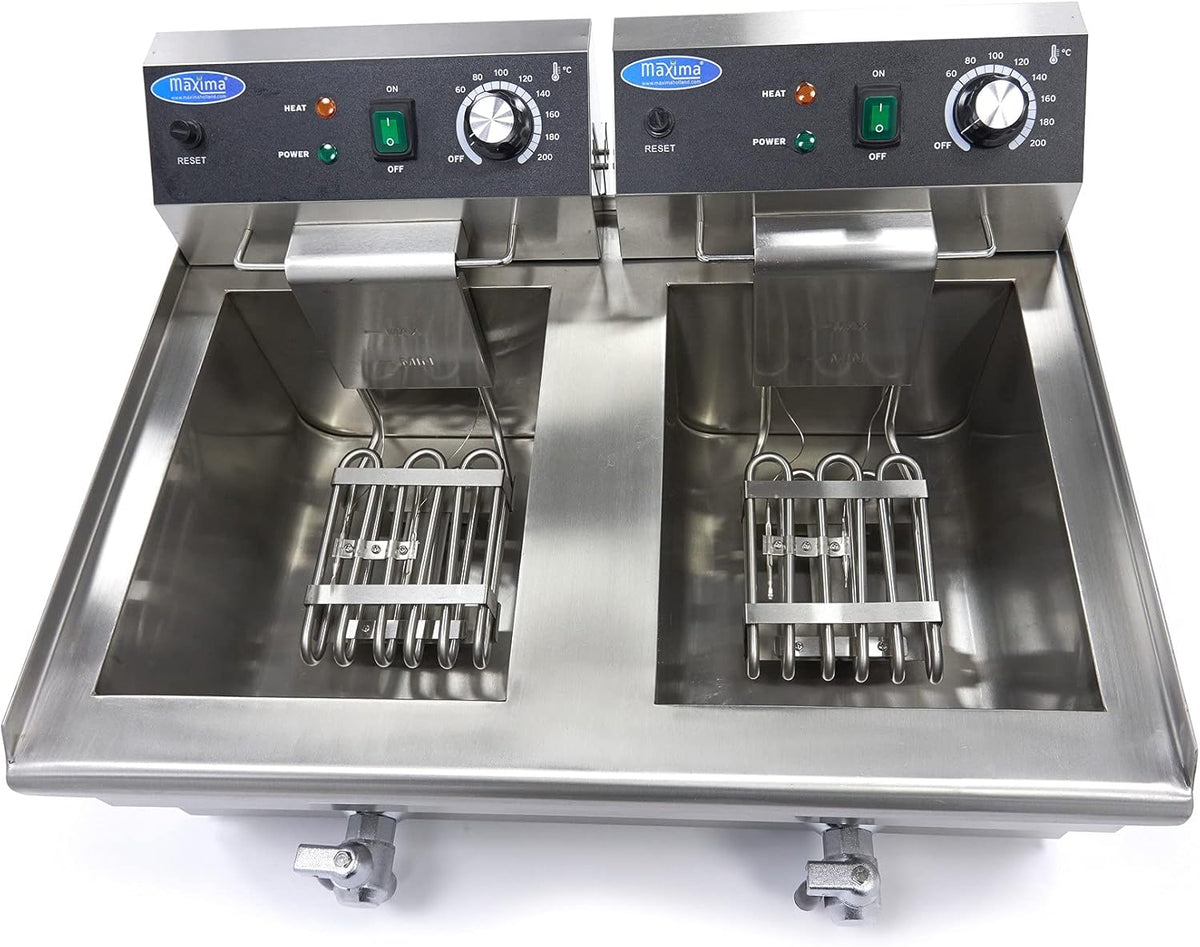 Friteuse 2x 13 L 2 Paniers avec robinet - Friteuse - Friteuse double traiteur - Inox - Professionnelle - 26 Litres