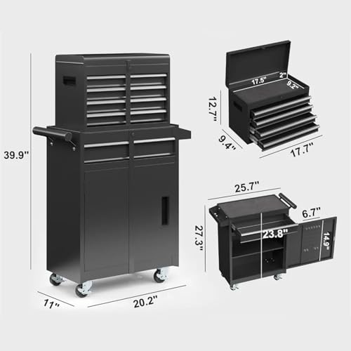 Coffret à outils Armoires à outils roulantes, boîtes supérieures amovibles et chariot roulettes verrouillables