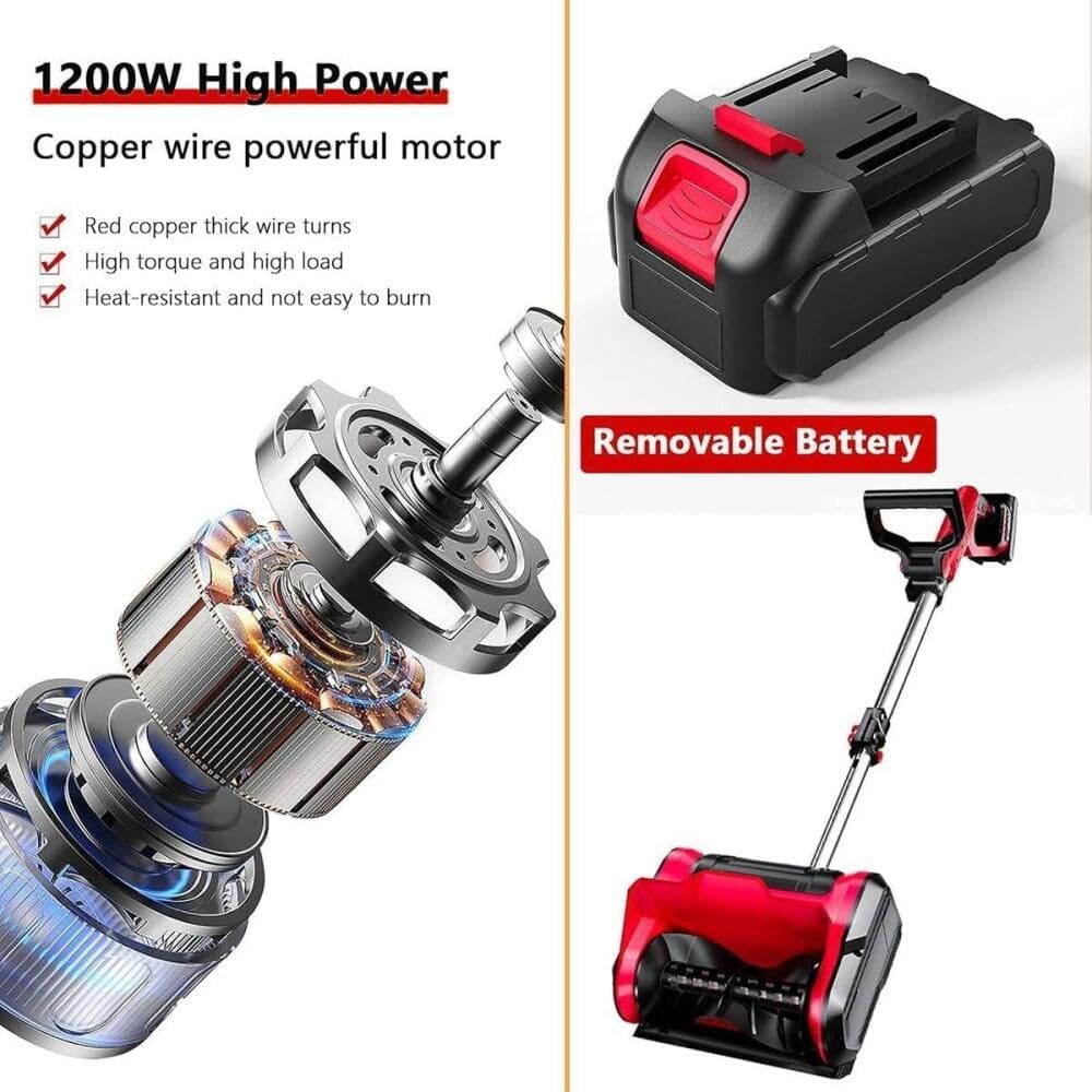 Déneigeuse sans Fil, 1200 W, Batterie 20 V Double, Largeur 32 Cm, Profondeur De Déneigement 16 Cm, Manche Télescopique Réglable 46-55 Cm, pour Allée, Patio Et Jardin