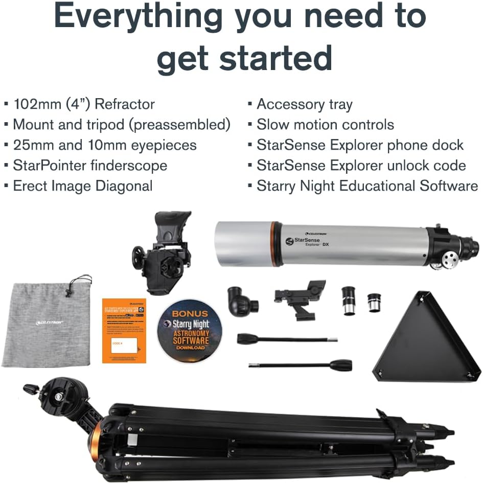 Celestron 22460 StarSense Explorer DX 102AZ Télescope réfracteur, Compatible avec Les Applications pour Smartphone, Compatible iOS/Android, Gris