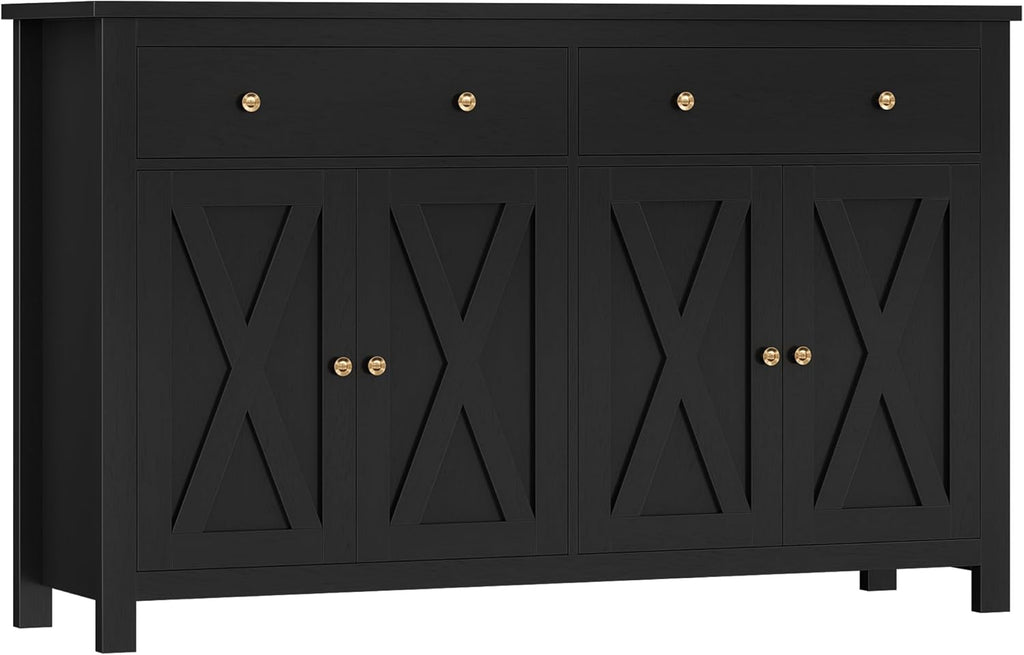 FirFurd Buffet Cuisine Meuble de Cuisine Rangement Buffet avec 4 Portes 2 Tiroirs Étagères Réglables Meuble de Rangement pour Salon Salle à Manger 140x40x89 cm Noir