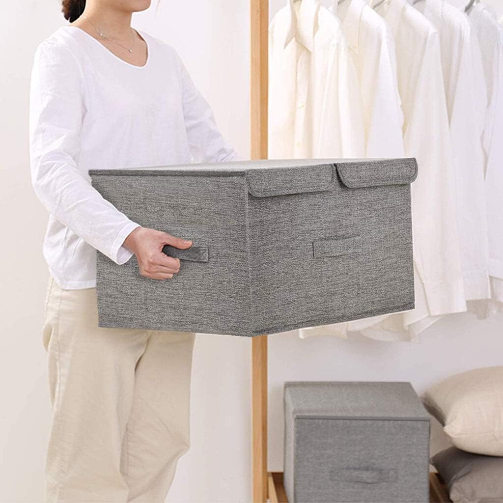 Boîte de Rangement Pliable, Deux couvercles, Panier à vêtements en Tissu de Lin, Poubelle Canal, Sac de Rangement pour boîte à Jouets