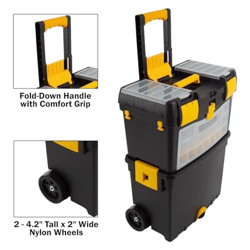 Coffret à outils Boîte à outils roulante avec roulettes, chariot utilitaire mobile poignée confortable pliable, coffre empilable tiroirs