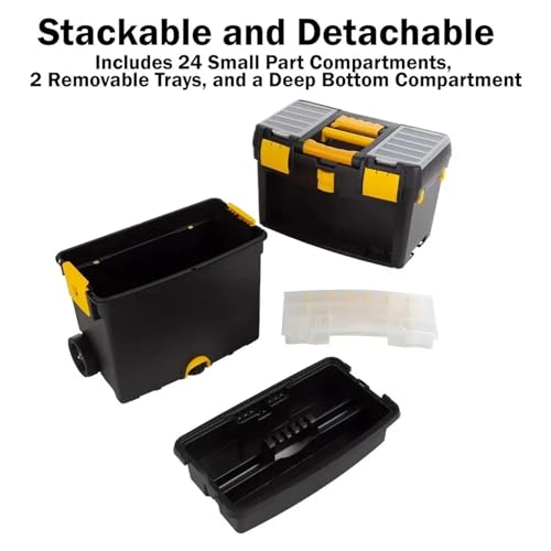 Coffret à outils Boîte à outils roulante avec roulettes, chariot utilitaire mobile poignée confortable pliable, coffre empilable tiroirs