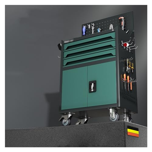 Rangement des outils Coffre à outils en métal, coffre roulant 3 tiroirs avec roulettes, 2 1 système de verrouillage(Green)