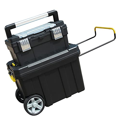 Chariot à Outils et Organisateur de boîte à Outils empilable avec poignée télescopique Confortable Coffre de Rangement Parfait pour perceuse