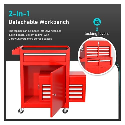 Rangement des outils Coffre à outils roulant portable avec coffre supérieur amovible et roues verrouillables | Armoire robuste doublures de