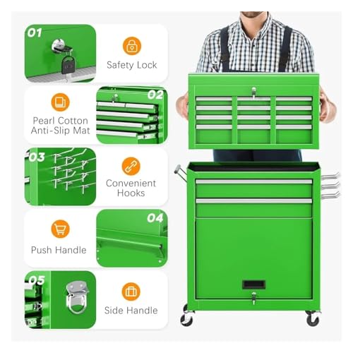 Rangement des outils Coffre à outils roulant, boîte 8 tiroirs, coffres et amovibles 2 en 1, armoires portables