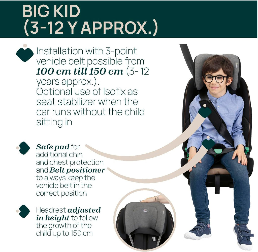 Chicco Siège Auto Seat&Go I-Size, avec Système Isofix, pour Enfants Mesurant Entre 76 et 150 cm, Utilisable à Partir de 15 Mois, Rembourrage Supplémentaire, Réducteur Inclus