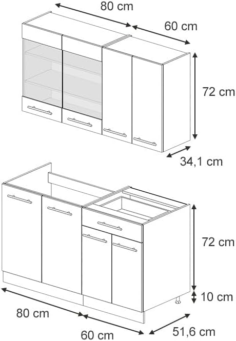 Vicco Cuisine Fame-Line, Bleu foncé Brillant/Blanc, 140 cm, PT Marbre