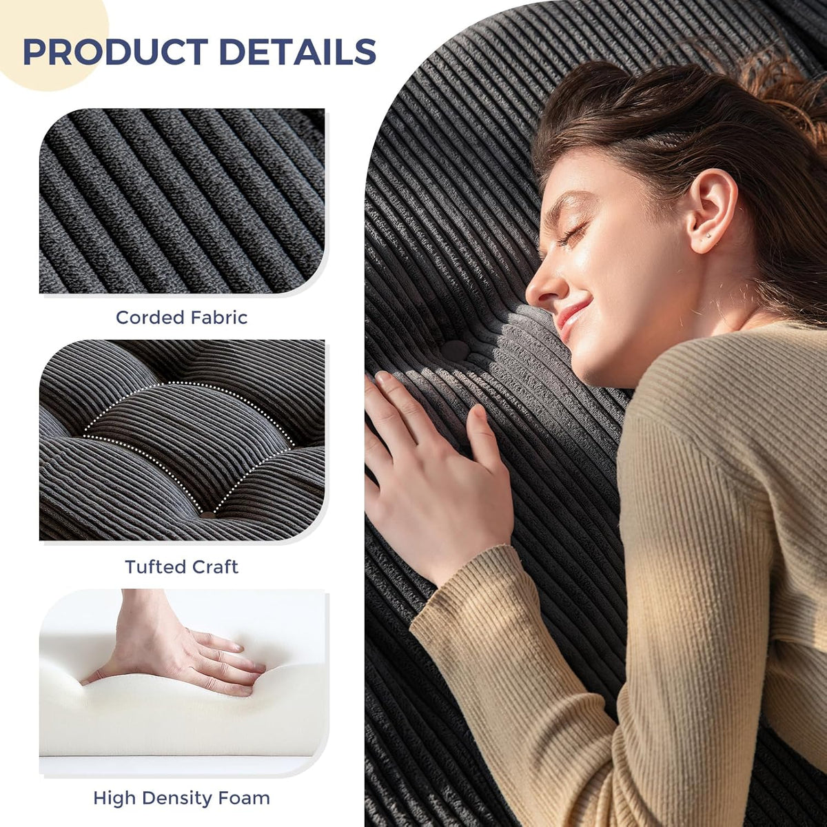 MAXYOYO Matelas Pliable 2 Places, Épaisseur 15cm Matelas Pliant pour Futon Convertible Canapé-lit Portable, Invités Lit d'Appoint, 135x190