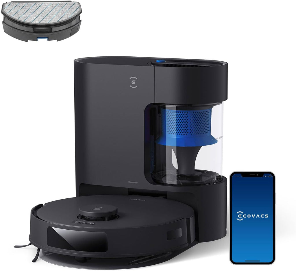 ECOVACS Aspirateur Robot DEEBOT N20 Pro Plus, Robot Aspirateur Laveur 8000Pa avec vidange Automatique poussière, Nettoyage Autonome de 45 Jours, Batterie 300 Min, Nettoyage Vibrant, Tapis, Noir