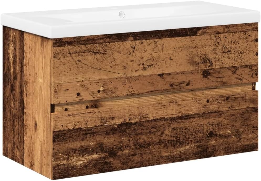 vidaXL Meuble avec Vasque intégrée Vieux Bois, Armoire lavabo de Salle de Bain, Meuble de Salle de Bain, Meuble de Rangement sous lavabo