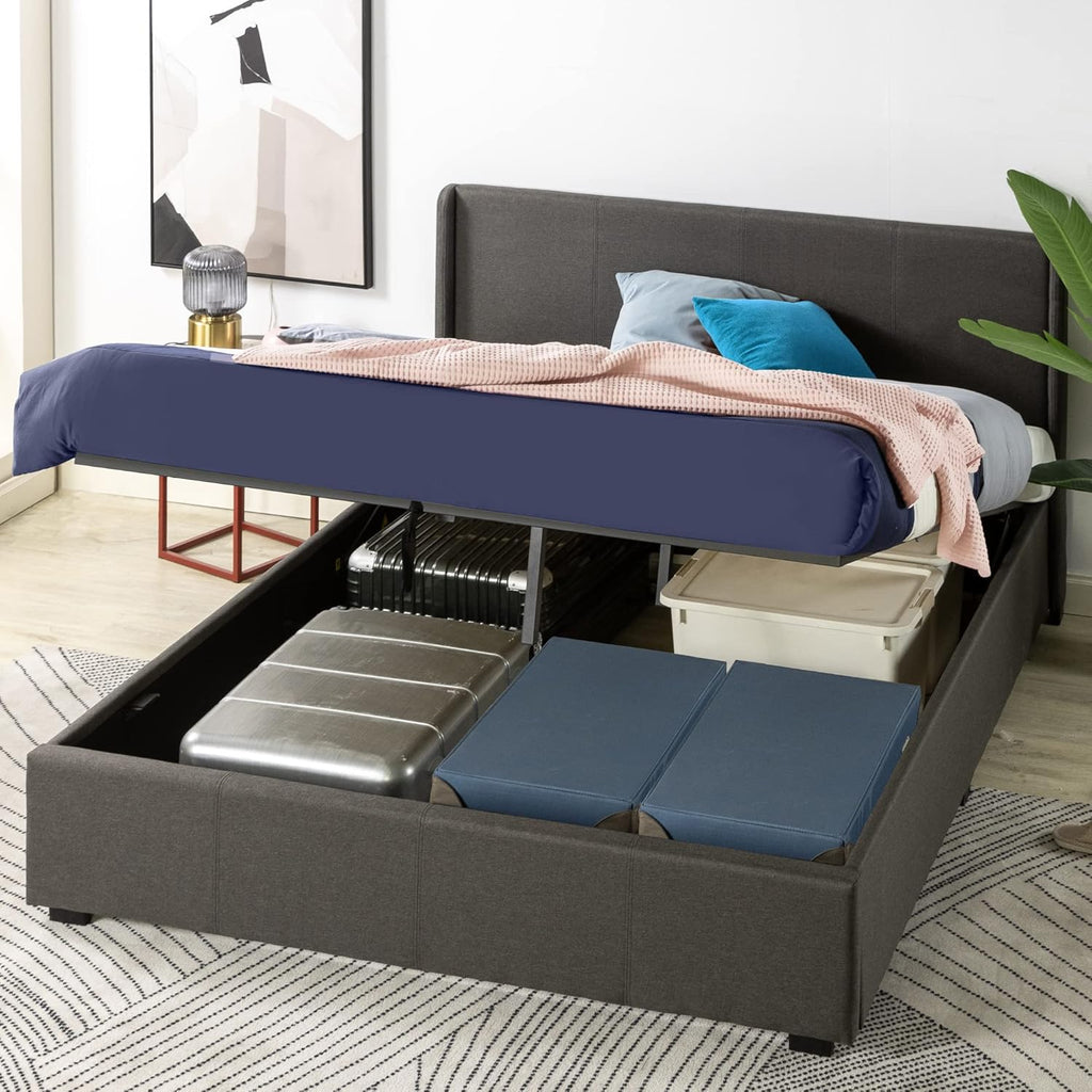 Zinus Maddon Lit Coffre 160x200 cm - Hauteur 31 cm - Système de Levage Hydraulique - Tête et Cadre de Lit Double en Bois tapissier - Gris foncé