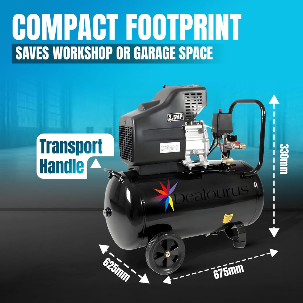 Dealourus Compresseur d'air portable - 9,6 CFM, 2,5 CV - avec kit de 5 outils - 50 L
