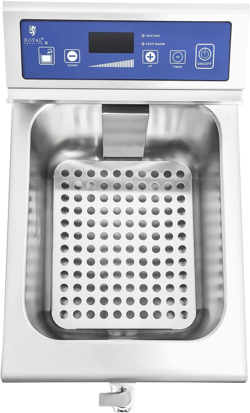 Royal Catering Friteuse à Induction 10L, 3.500W, 60-200C, avec Vanne de Vidange et Minuterie Electrique Professionnelle Horeca