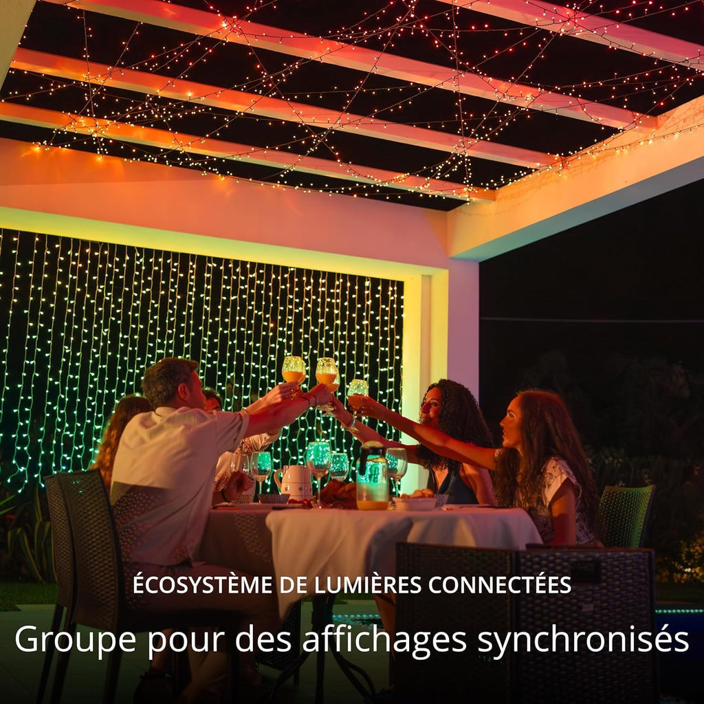 Twinkly Strings 600 LED RGB+Blanc, Guirlande Lumineuse Exterieur et Intérieur, Lumières LED Multicolores, Compatible avec Alexa, Google Home, Guirlande Noël, IP44, Contrôle App, Fil Noir, 48m