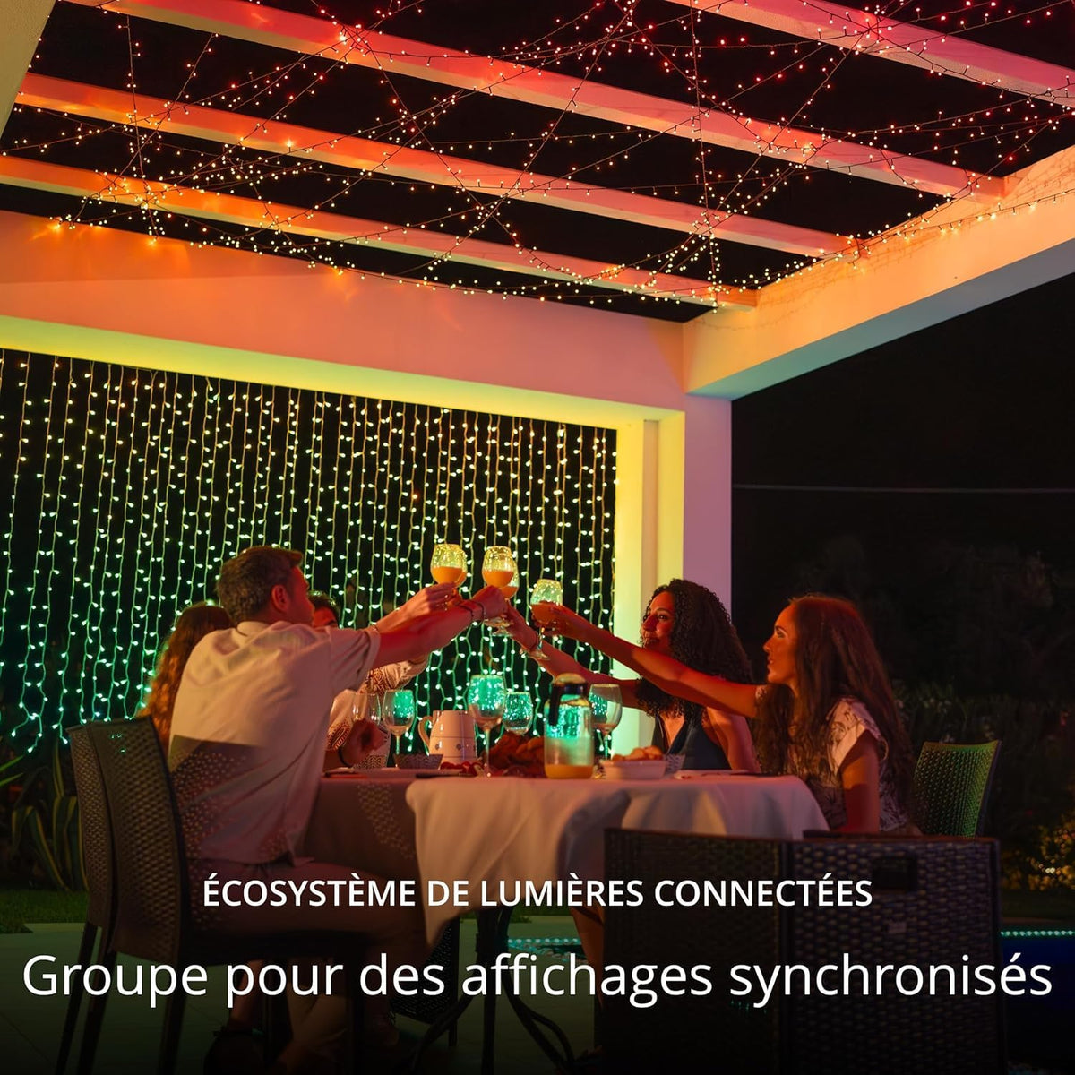 Twinkly Strings 600 LED RGB+Blanc, Guirlande Lumineuse Exterieur et Intérieur, Lumières LED Multicolores, Compatible avec Alexa, Google Home, Guirlande Noël, IP44, Contrôle App, Fil Noir, 48m