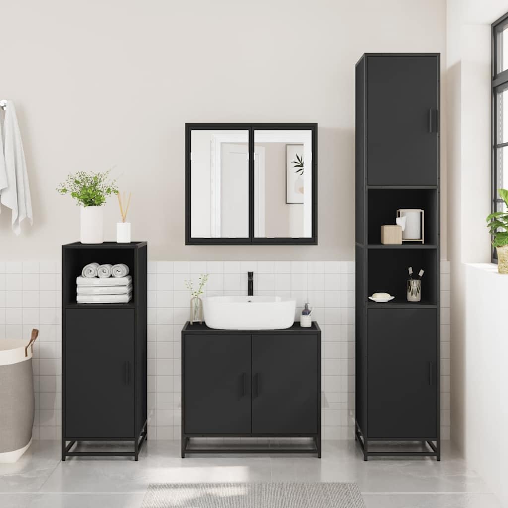 AJJHUUKI Ensemble de meubles de salle de bain - Meuble de salle de bain - Noir - 35 x 37,5 x 100 cm - Bois d'ingénierie