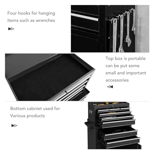 Coffret à outils Coffre à outils roulant avec 8 tiroirs et boîte supérieure amovible, organisateur de rangement d'outils mobile en acier