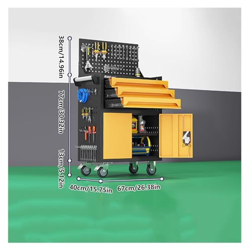 Rangement des outils Coffre à outils en métal, coffre roulant 3 tiroirs avec roulettes, 2 1 système de verrouillage(Green)