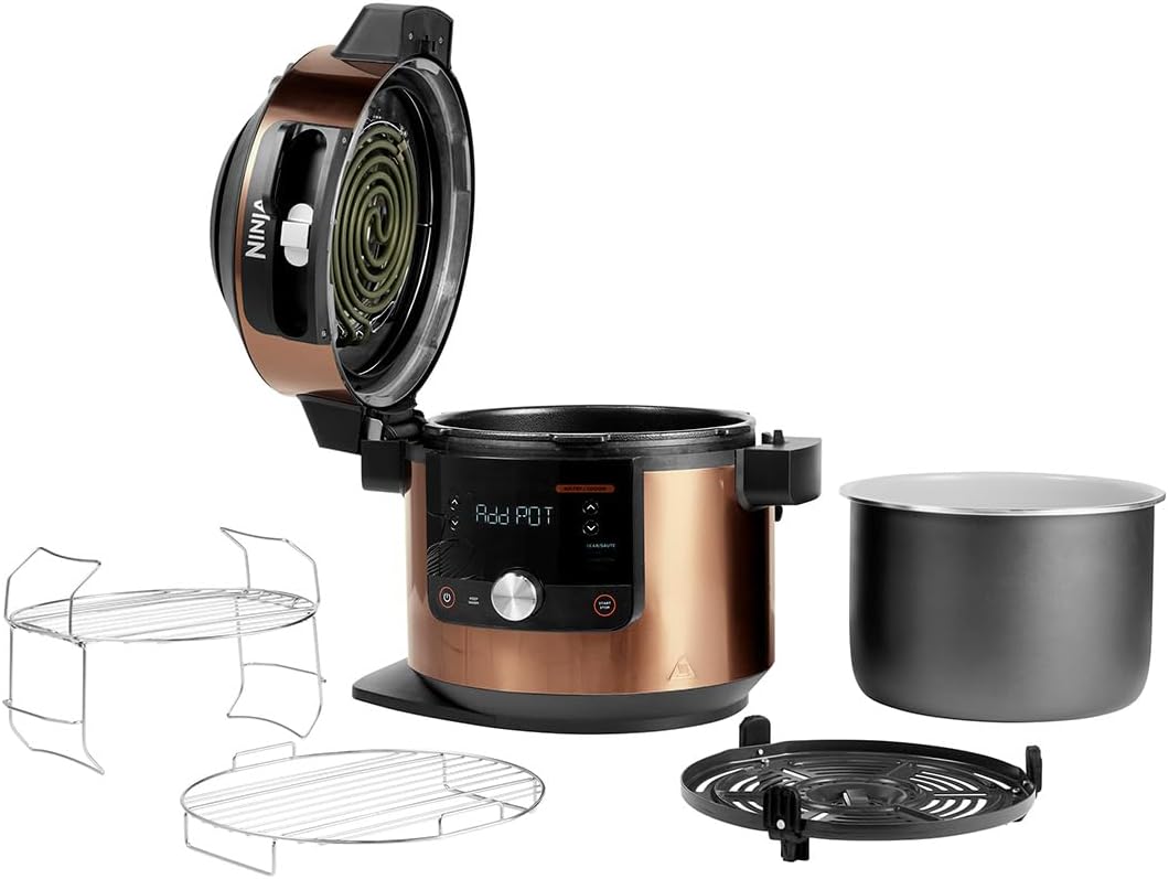 Ninja Multicuiseur Foodi MAX Air Fryer avec SmartLid, 7,5L, Autocuiseur 12 en 1, Cuisson sous pression, Friture à l'air, Cuisson lente, Grill et plus, Cuivre/Noir Exclusivité