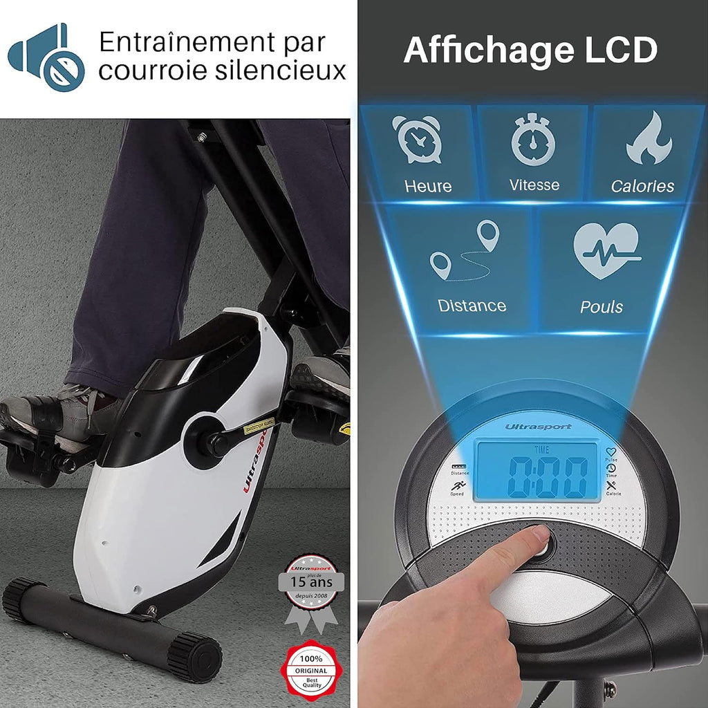 Ultrasport F-Bike Pro Vélo d’Appartement Pliable I Vélos d'Appartement Extra Silencieux jusqu'à 150 kg avec Selle Confort, 16 Niveaux, Fonction App, Silencieux, Velo d Appartement Pliable