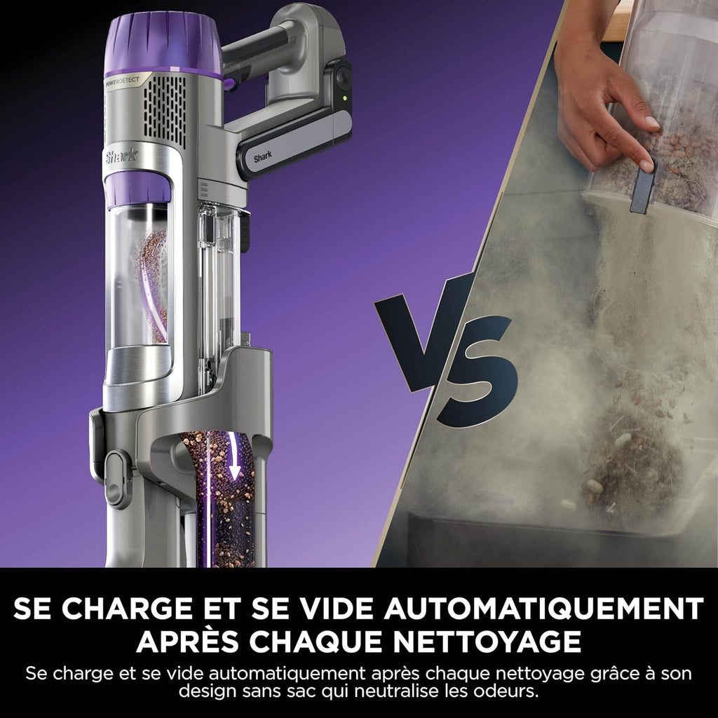 Shark aspirateur sans Fil PowerDetect Clean & Empty, DuoClean Detect, Reverse Clean, Base Auto-vidante 2 l, Anti-Hair Wrap Plus, autonomie 70 Min, léger, Access. Animaux/multisurface, Gris IP3251EUT
