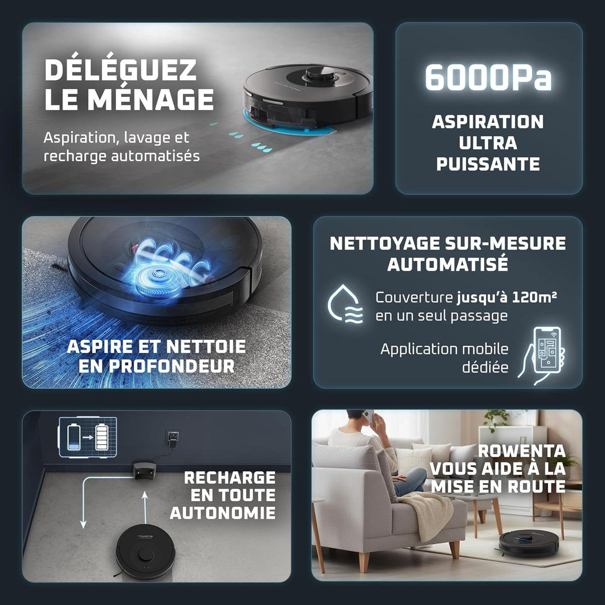 Rowenta X-PLORER Serie85, Aspirateur robot laveur, Aspiration en profondeur, Navigation intelligente, Détection laser à 360°, RR87C5FE, Noir