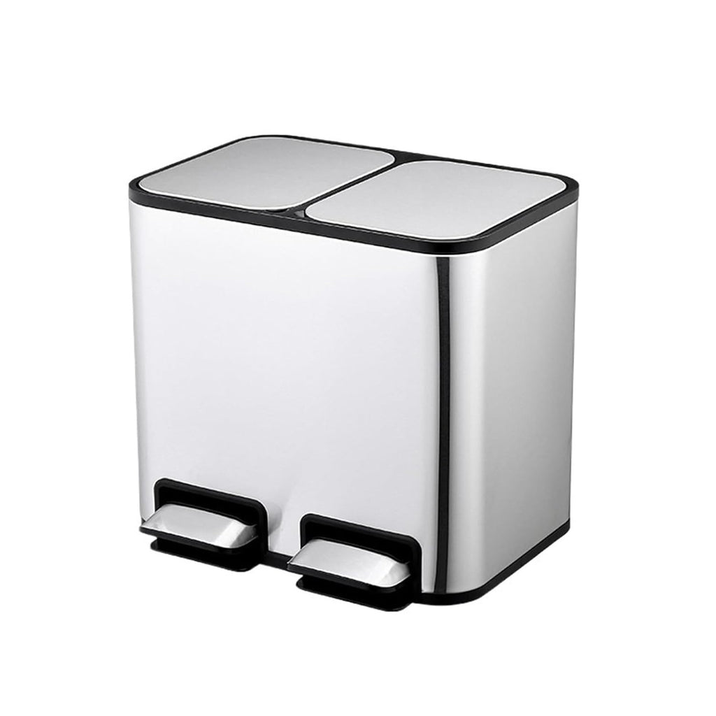 WFchenj222-6 Poubelle de cuisine à double compartiment avec bacs déchets ou recyclage et couvercle fermeture douce Poubelle de cuisine(Silver)