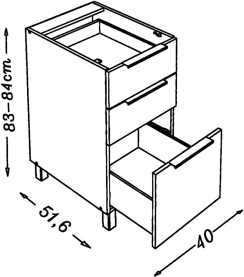 BERLIOZ CREATIONS Caisson de Cuisine avec tiroirs amortis, Panneaux de Particules, 40 x 83 x 51,6 cm, Fabrication 100 Française