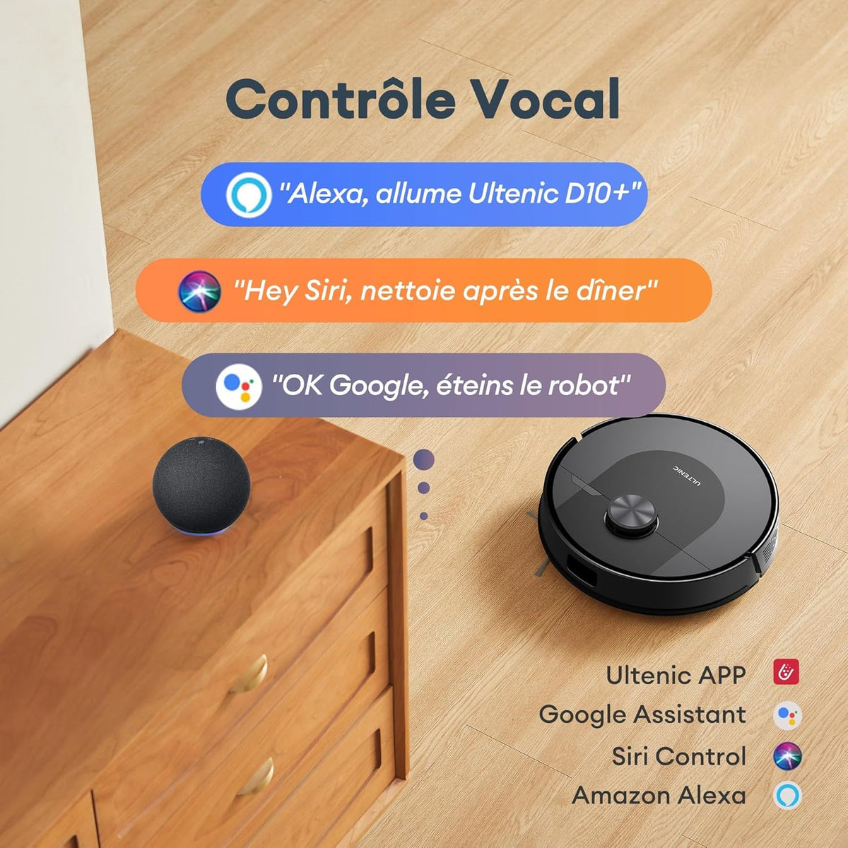 Ultenic D10 - Aspirateur Robot 5000Pa - Robot Aspirateur 150min d‘Autonomie - Connecté Alexa/APP/IFTTT - Ultra Mince Silencieux