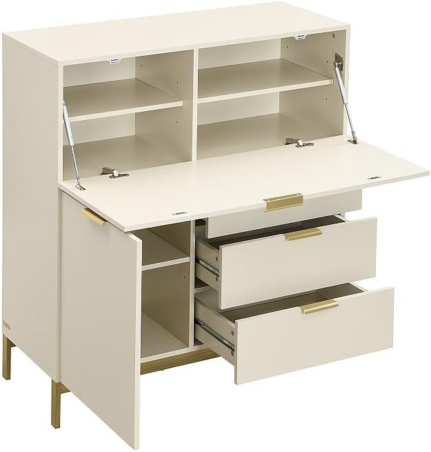 Vente-unique - Secrétaire avec 2 Porte et 3 tiroirs - MDF et métal - Beige - Erwin - avec Rangement