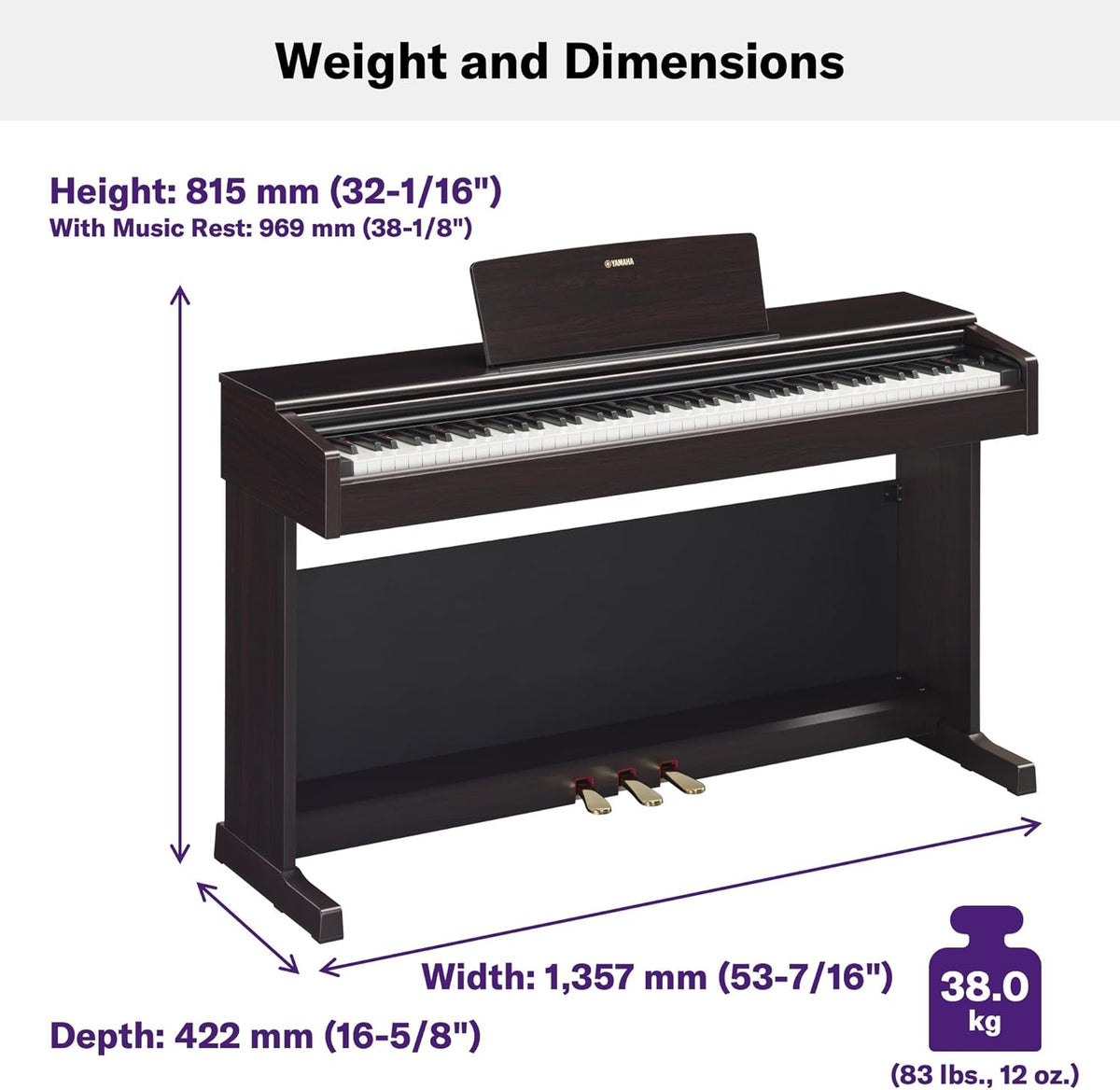 Yamaha ARIUS YDP-145 Piano Numérique - Piano d'Intérieur Moderne et meuble pour Amateurs, Jouabilité de Piano Acoustique Authentique, en noyer noir